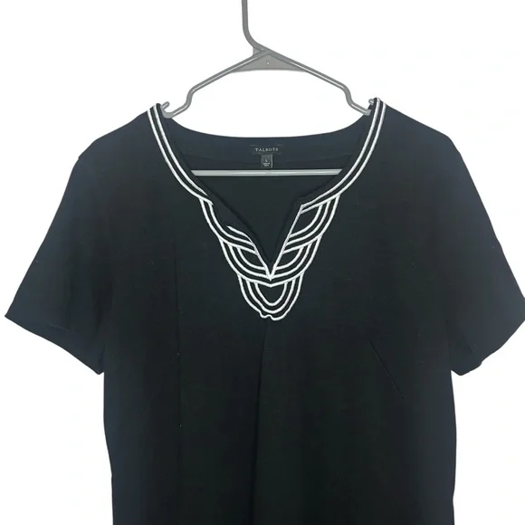 Talbots dress casual cotton short sleeve embroidered neck size large - Picture 9 of 10